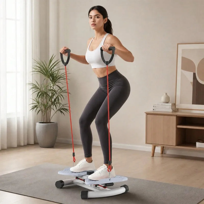 Adjustable Resistance Twist Stepper With Bands For Home Fitness Trainer