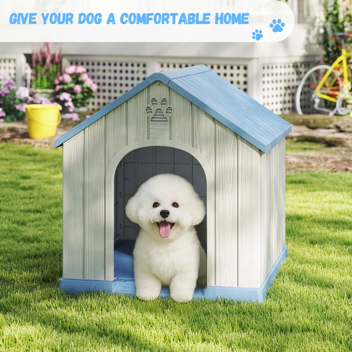 Plastic Dog House Weatherproof Indoor Outdoor Portable Shelter