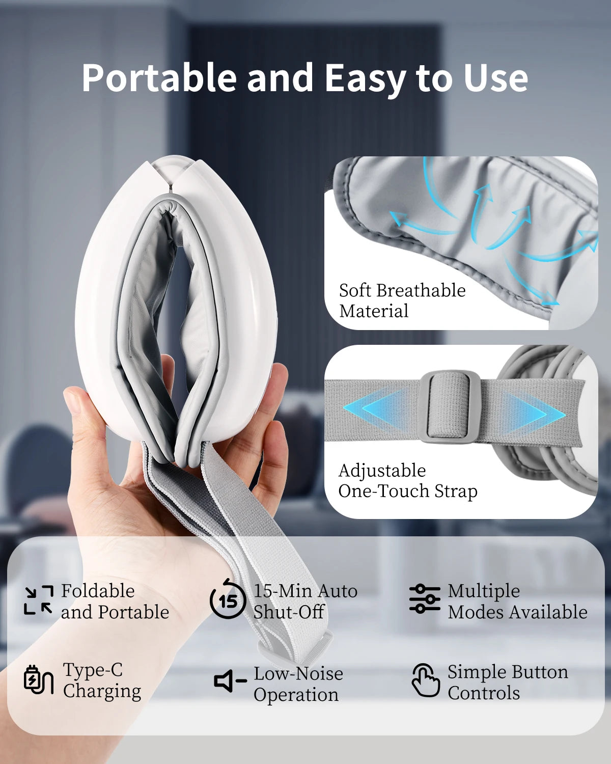 Portable Heated Eye Massager With Compression And Bluetooth Music