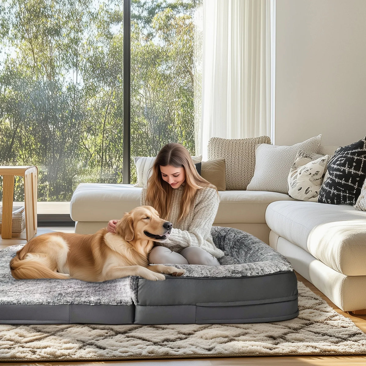 Bingopaw Orthopedic Human Dog Bed Folds Flat Plush Bolster Cushion