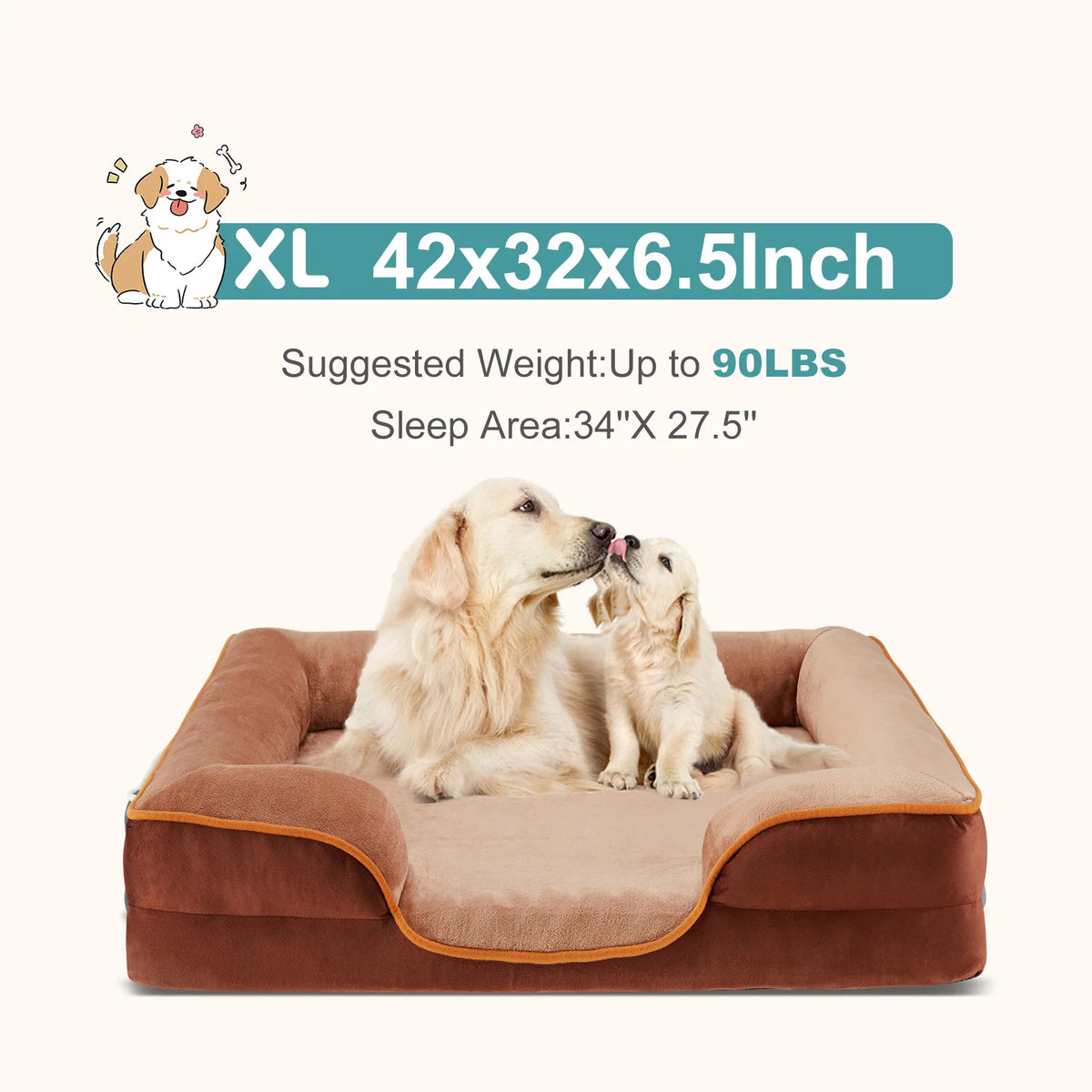 MCQ Large Memory Foam Dog Bed With Machine Washable Cover