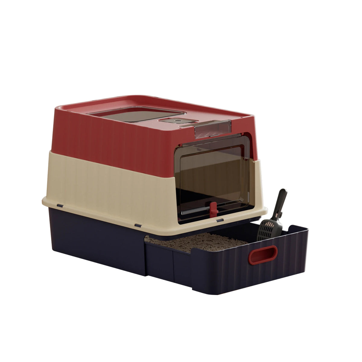Covered Cat Litter Box With Pull Out Drawer And Scoop