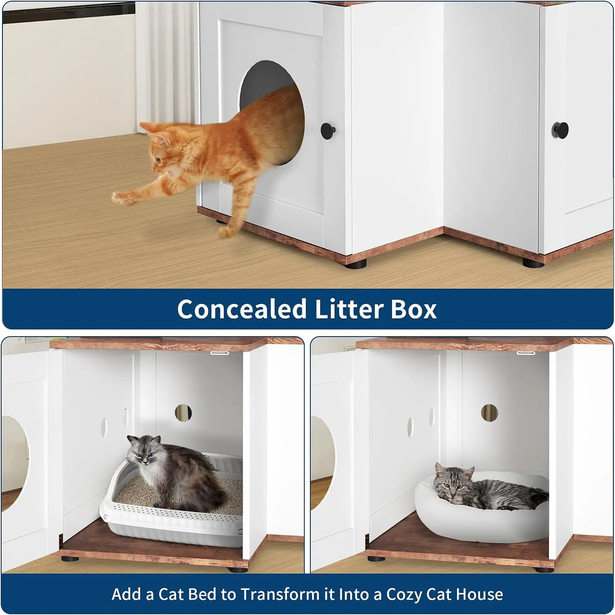 Garvee Wood Cat Corner Activity Tree Scratching Post Storage Cabinet