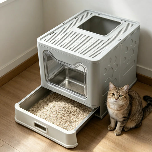 Stainless Steel Front Entry Cat Litter Box With Lid And Scoop