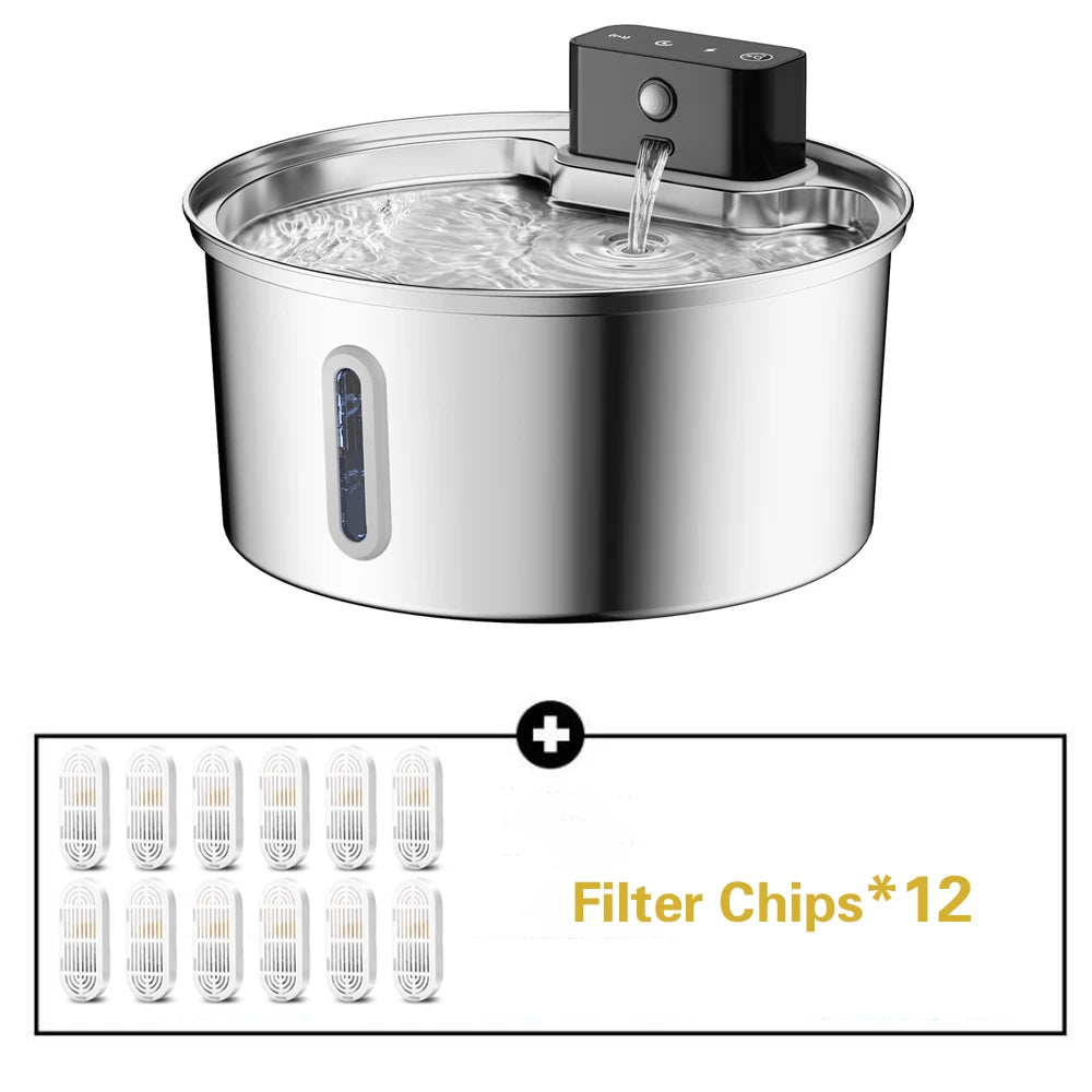 Stainless Steel Automatic Wireless Pet Water Fountain With Motion Sensor