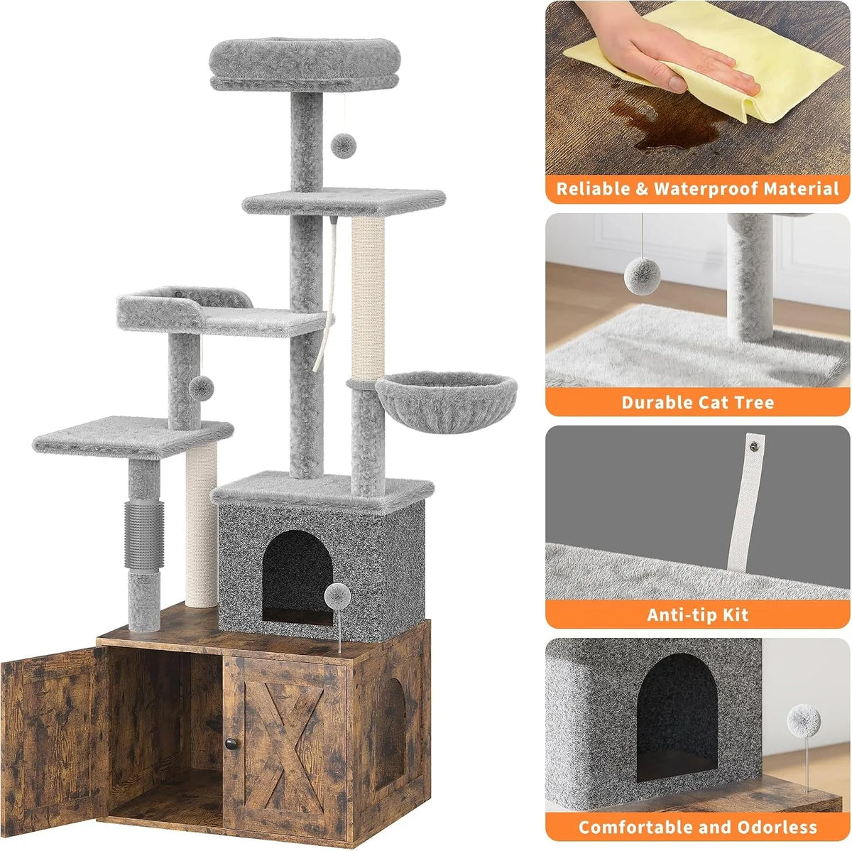 Modern 3 In 1 Cat Tree With Hidden Litter Box