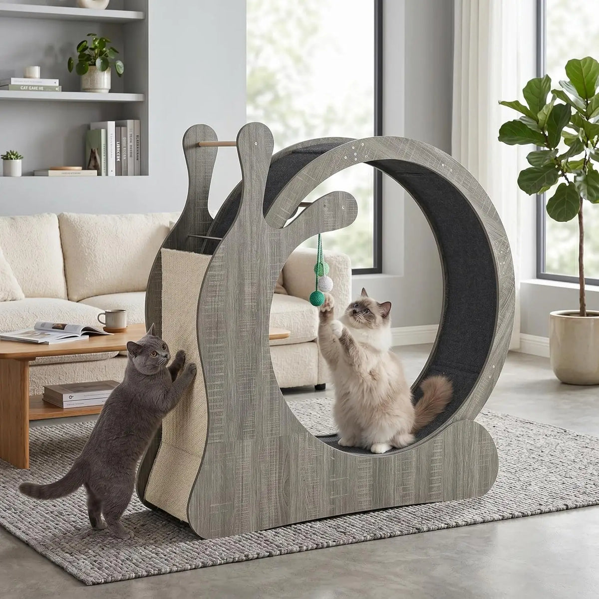 HiMISS Wooden Cat Exercise Wheel With Sisal Scratching Board