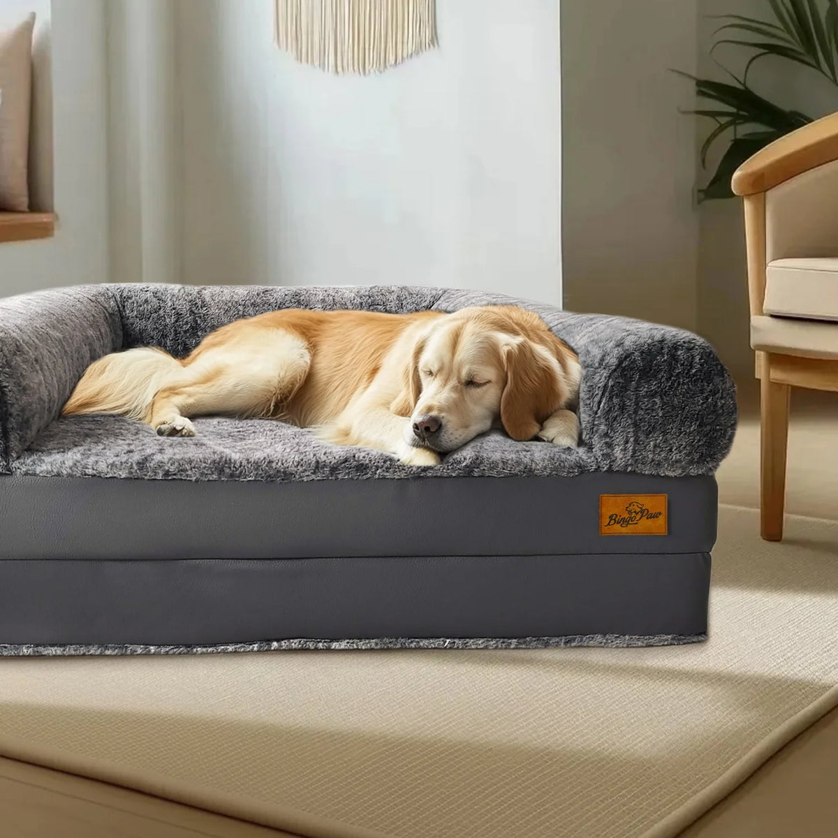 Bingopaw Orthopedic Human Dog Bed Folds Flat Plush Bolster Cushion
