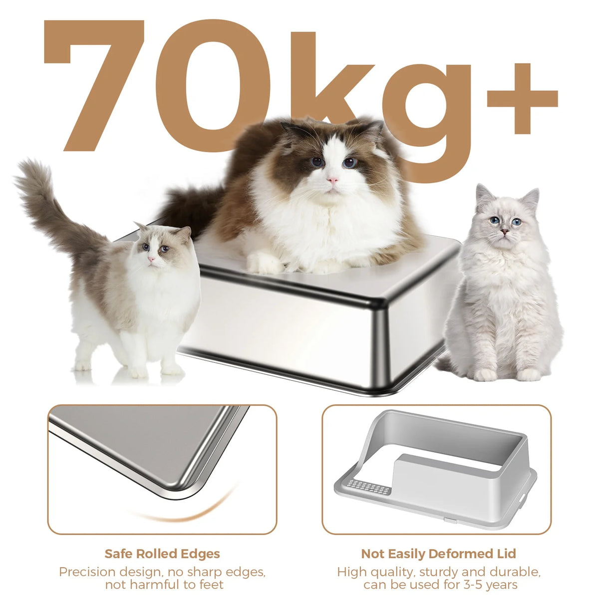 HURRISE Stainless Steel Cat Litter Box With Tray