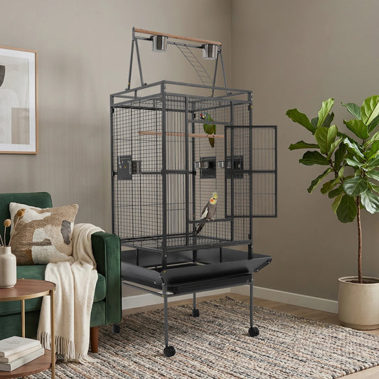 Spacious Rolling Parrot Aviary Cage With Lockable Wheels Metal Frame