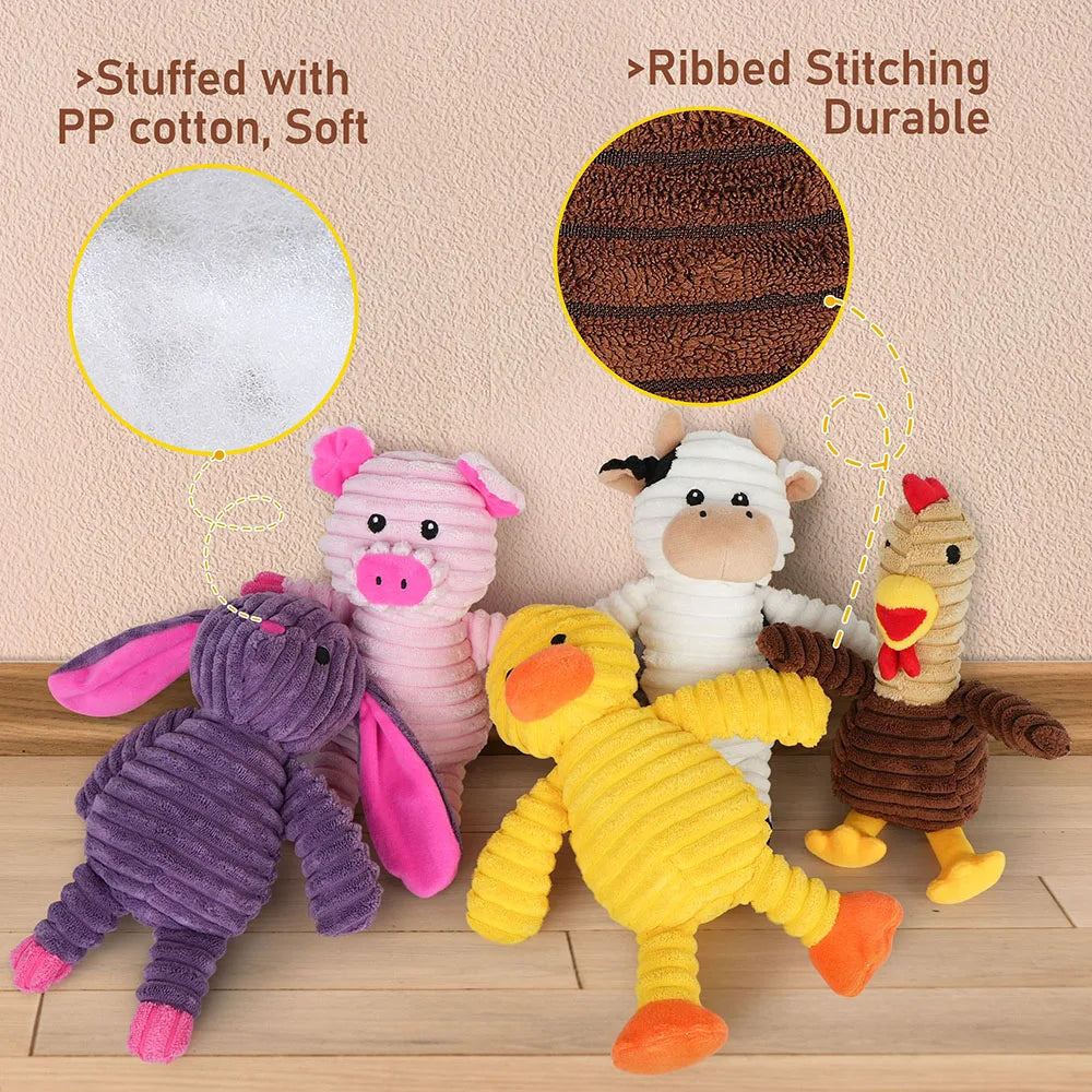5 Pack Plush Squeaky Dog Toys Assortment Bundle For Pets