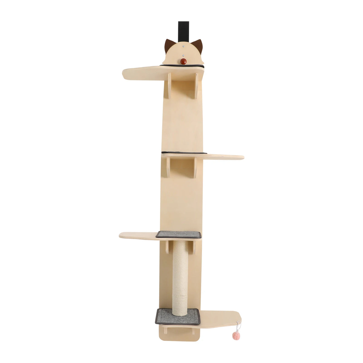 Door Mounted 4 Tier Solid Wood Cat Tree With Scratcher