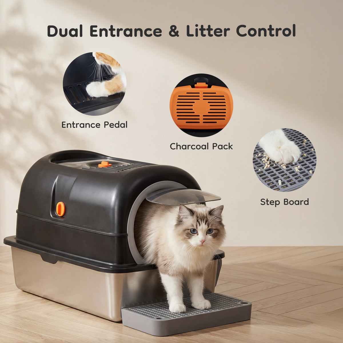 Stainless Steel Enclosed Cat Litter Box Scoop And Mat