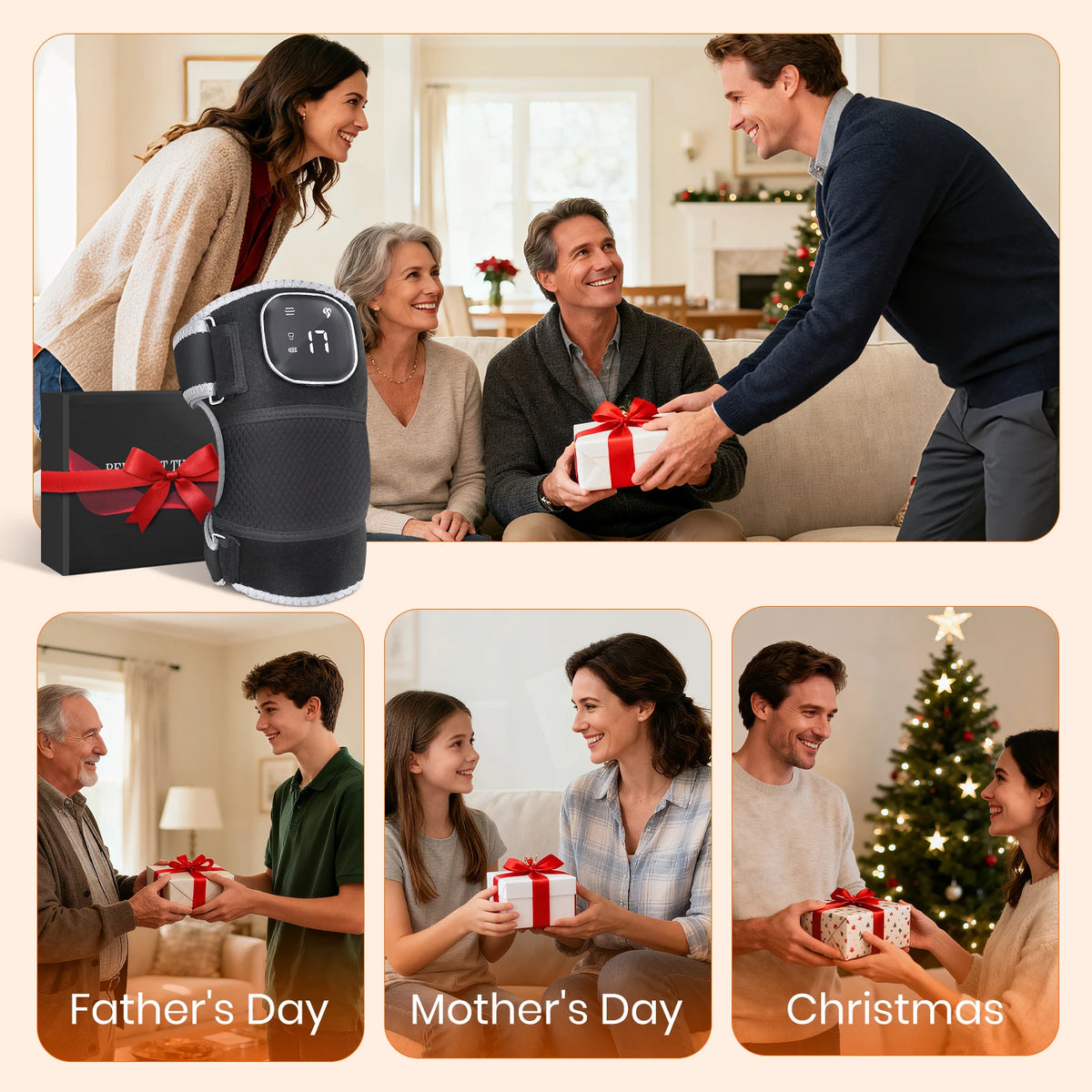 Cordless Heated Vibration Knee Massager With Thermal Pain Relief