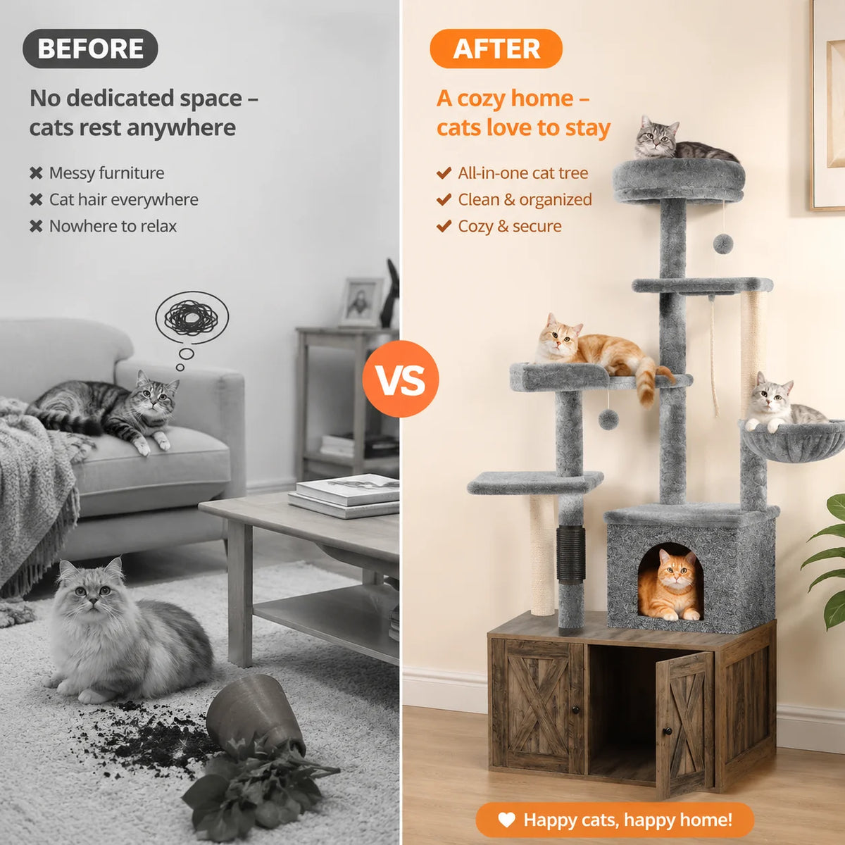 Modern 3 In 1 Cat Tree With Hidden Litter Box