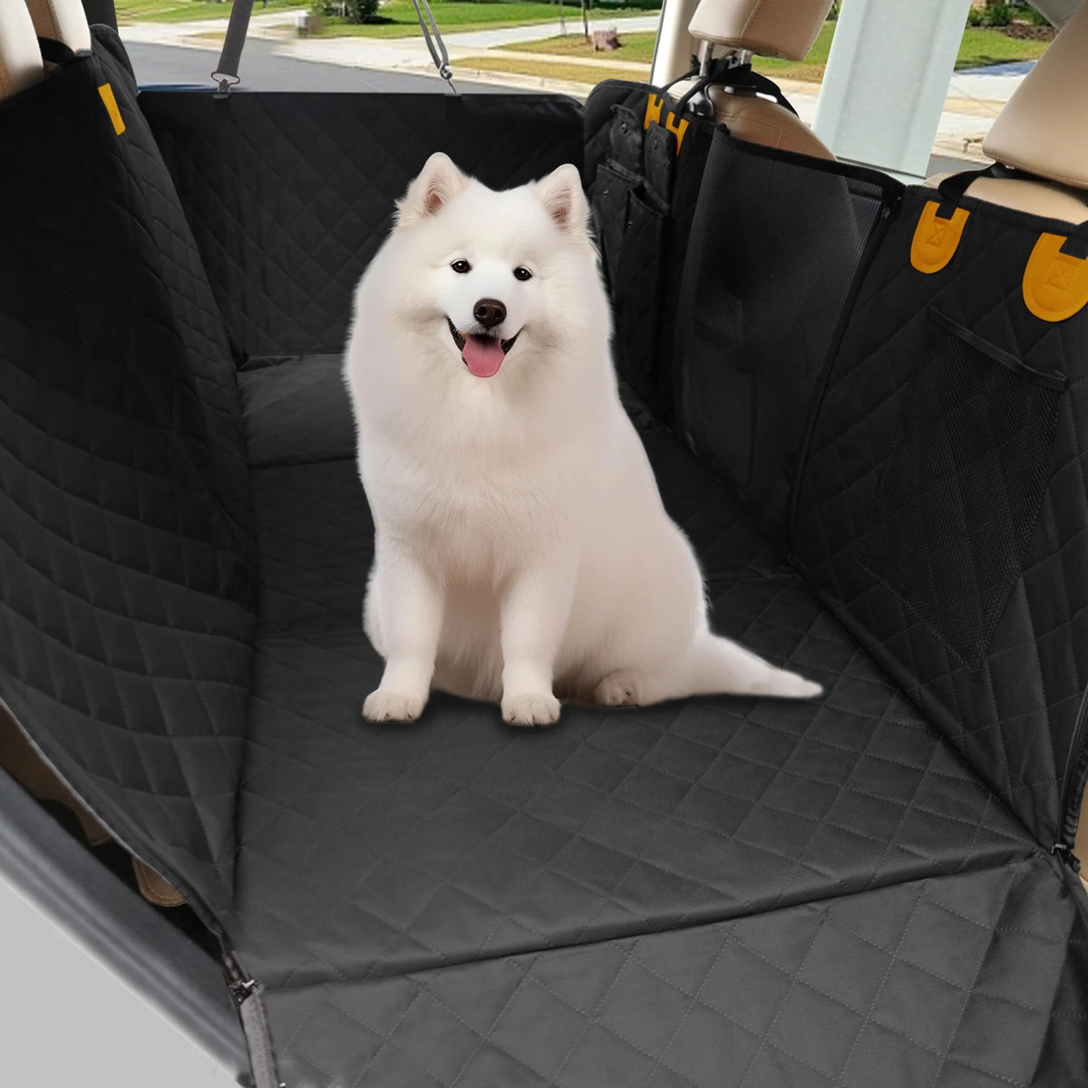 Borwart Waterproof Dog Car Seat Cover With Mesh Storage Pockets