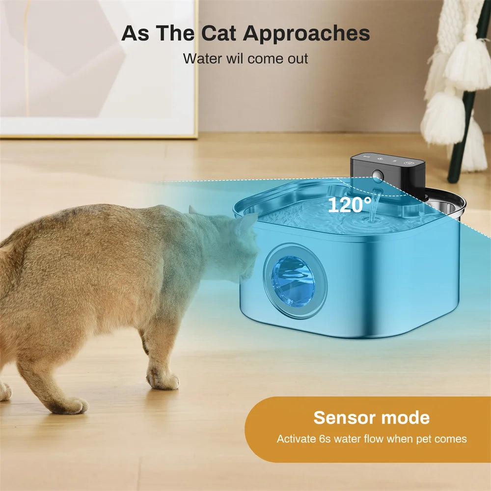 Stainless Steel Automatic Wireless Pet Water Fountain With Motion Sensor