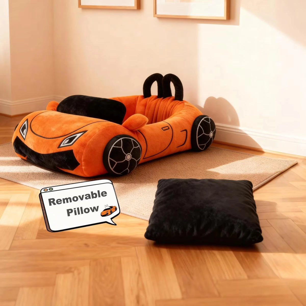 CWV Supercar Coral Fleece Cat Bed With Pillow For Pets