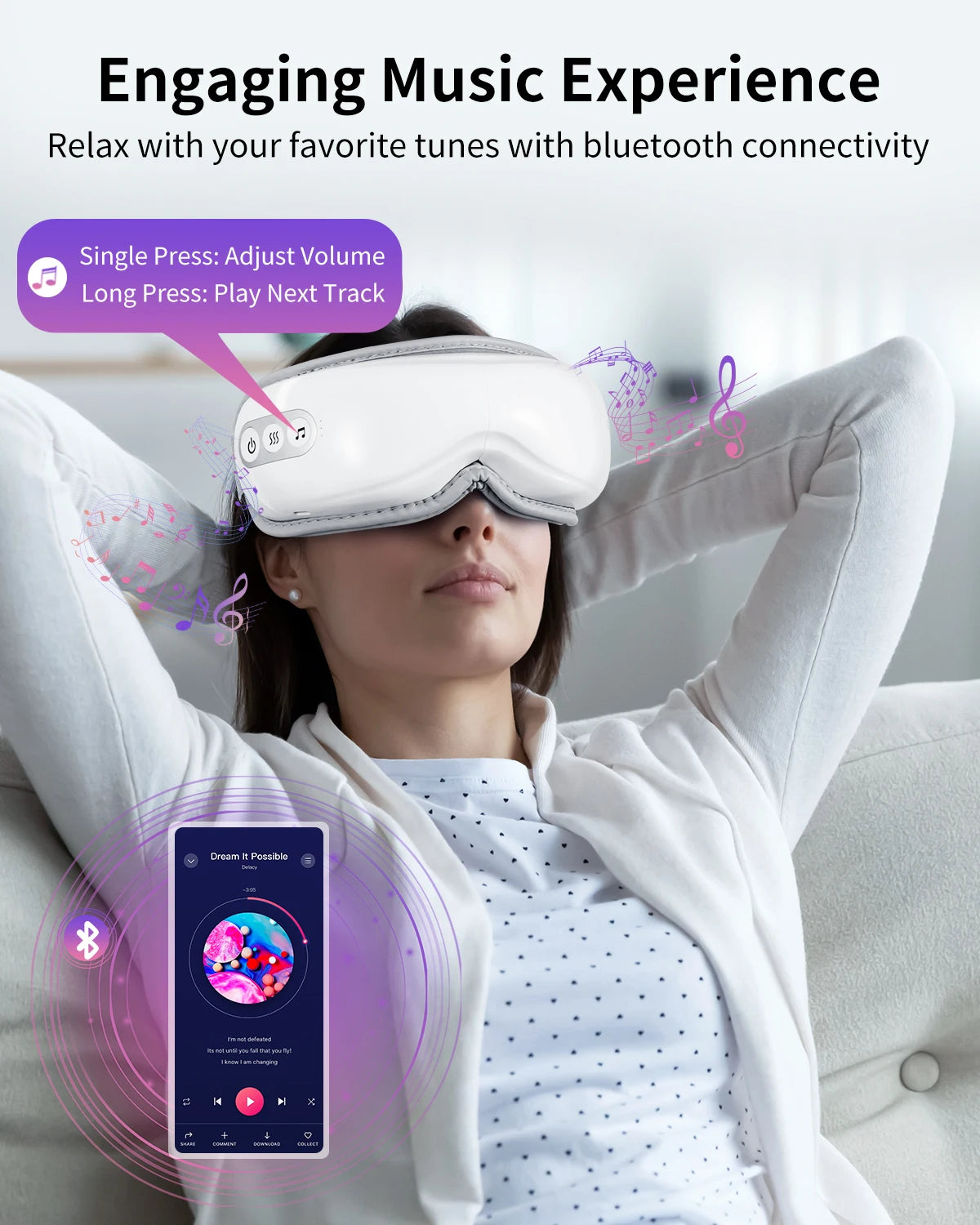 Portable Heated Eye Massager With Compression And Bluetooth Music