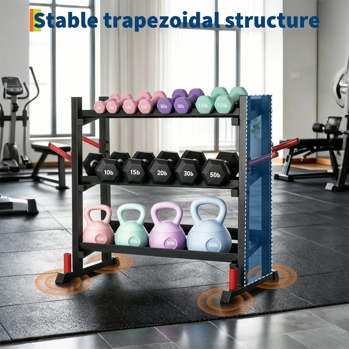 Heavy Duty Three Tier Dumbbell Rack For Home Gym Storage