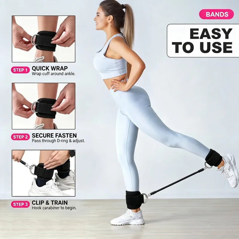 Ankle Resistance Bands Secure Cuffs for Leg and Glute Workouts