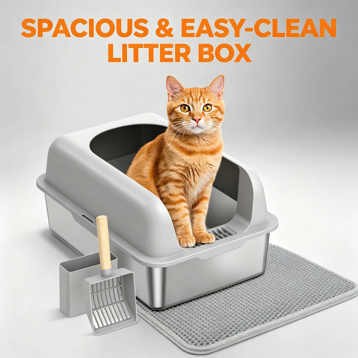 HURRISE Stainless Steel Cat Litter Box With Tray