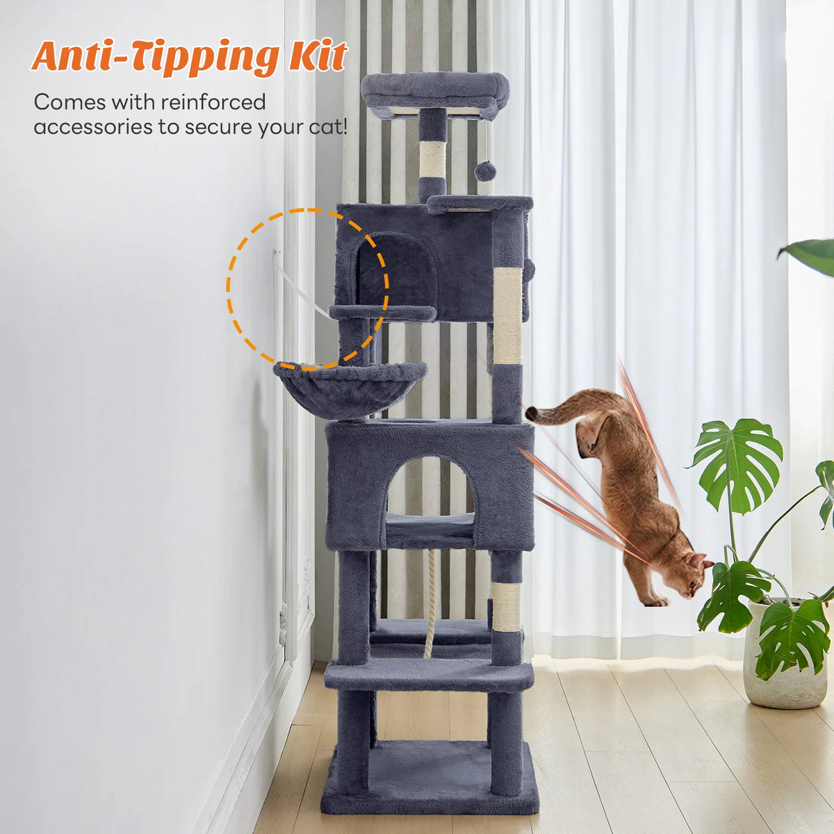 MCQ Five Level Cat Tree Tower With Natural Sisal Posts Pet Condo