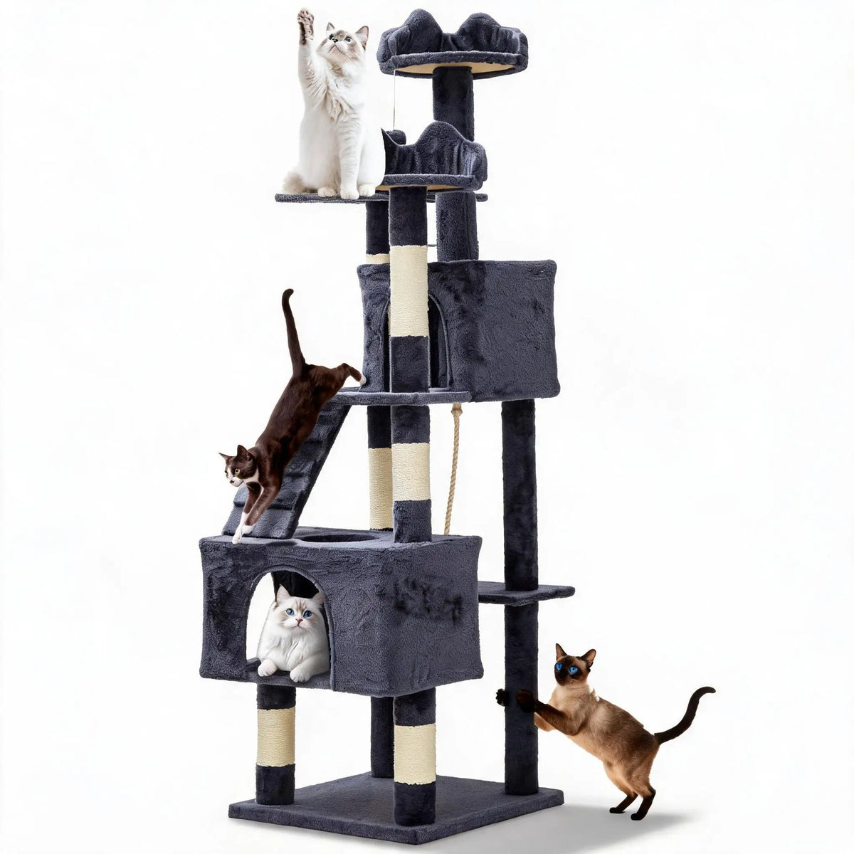 Tall 72 Inch Multi-Level Cat Tree With Scratching Posts