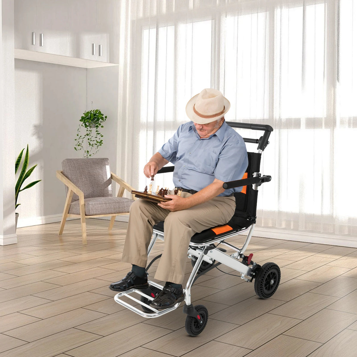 Folding Wheelchair for Seniors 160kg Capacity Lightweight Transport Chair