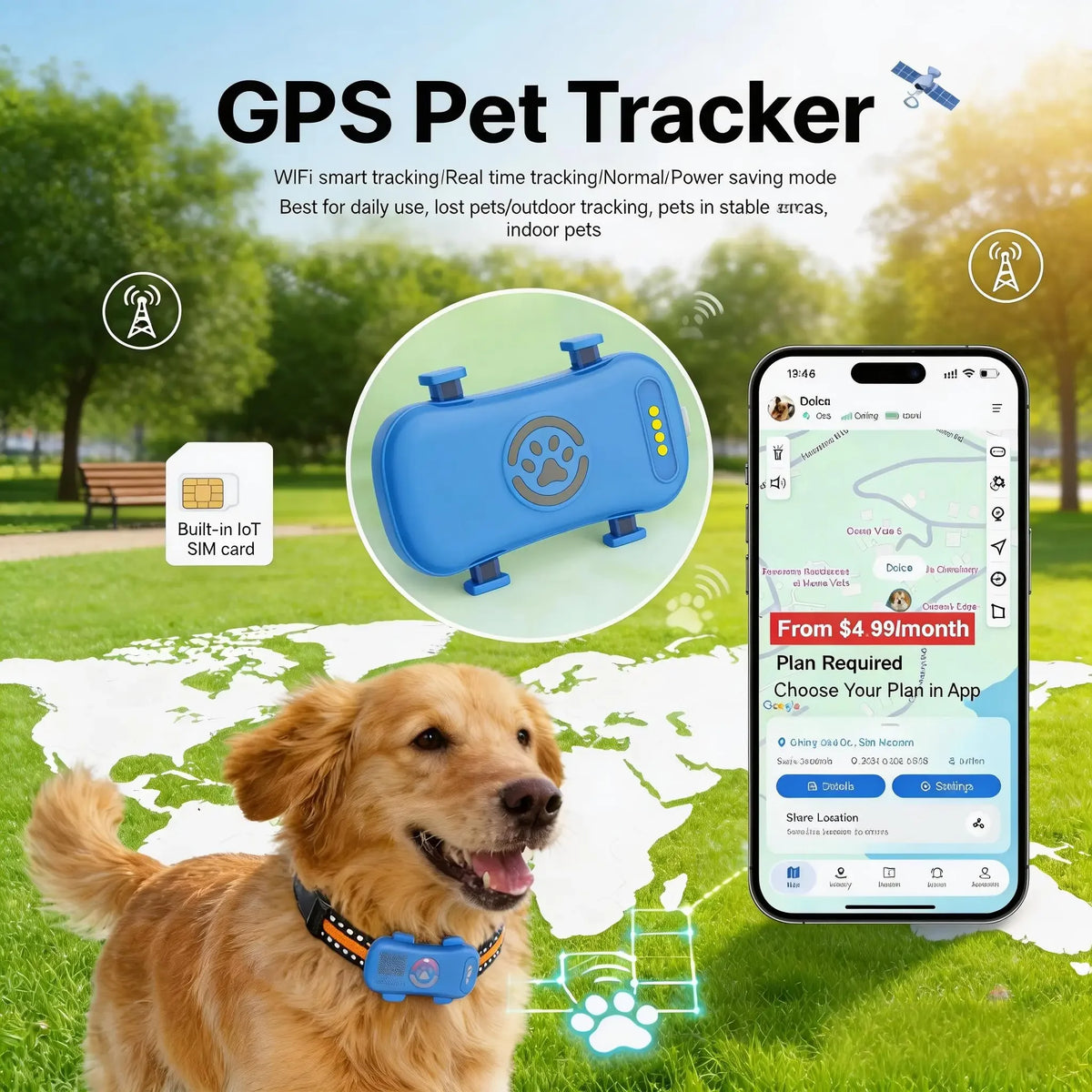 WANWAYTECH GPS Pet Tracker 4G For Dogs And Cats IP67