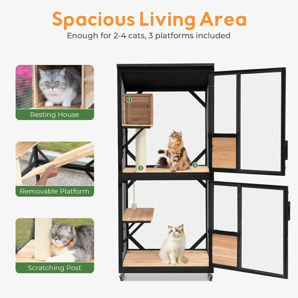 Tiered Outdoor Cat Catio With Removable Platforms And Weatherproof Roof