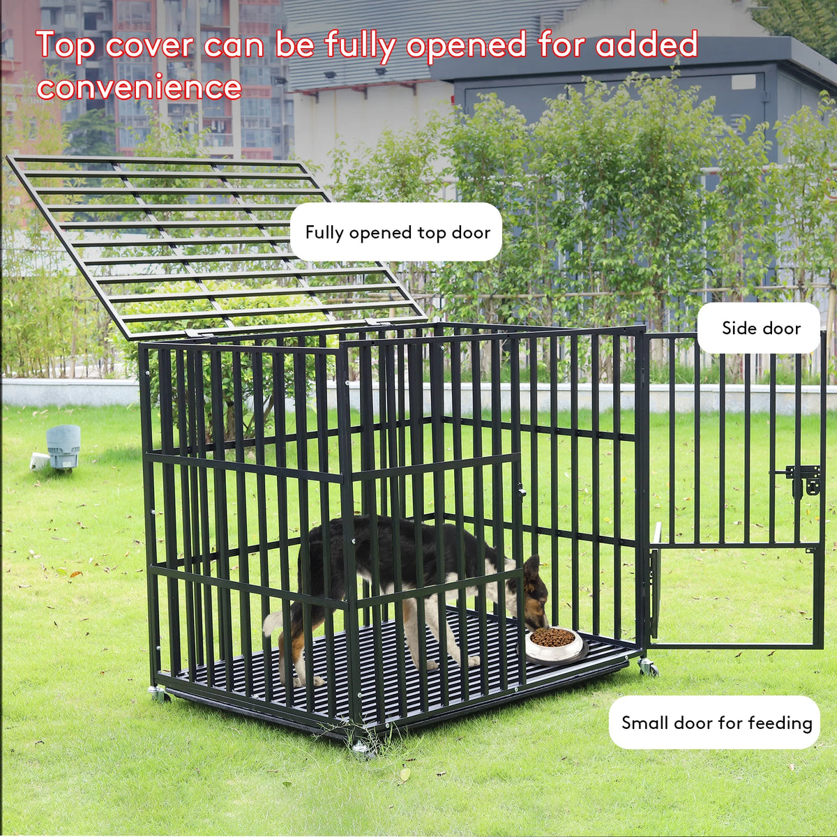 BINGOPAW Metal Dog Crate 4 Lockable Wheels Heavy Duty
