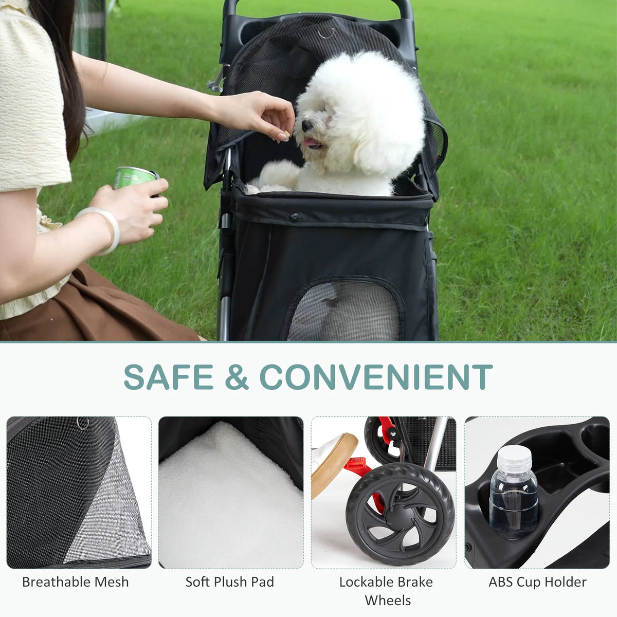 JHK Foldable Three Wheel Pet Stroller For Small Dogs Cats