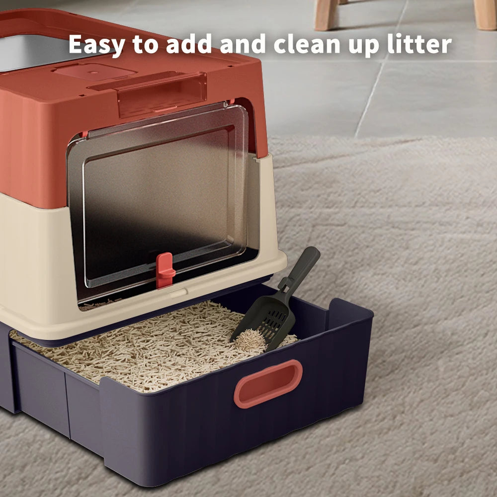 Covered Cat Litter Box With Pull Out Drawer And Scoop