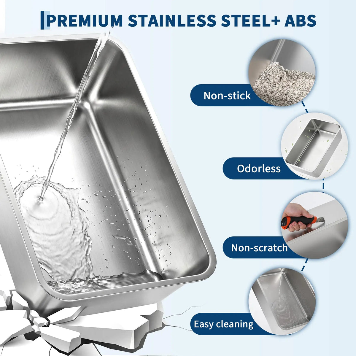 Studyset Enclosed Stainless Steel Cat Litter Box With Lid And Scoop