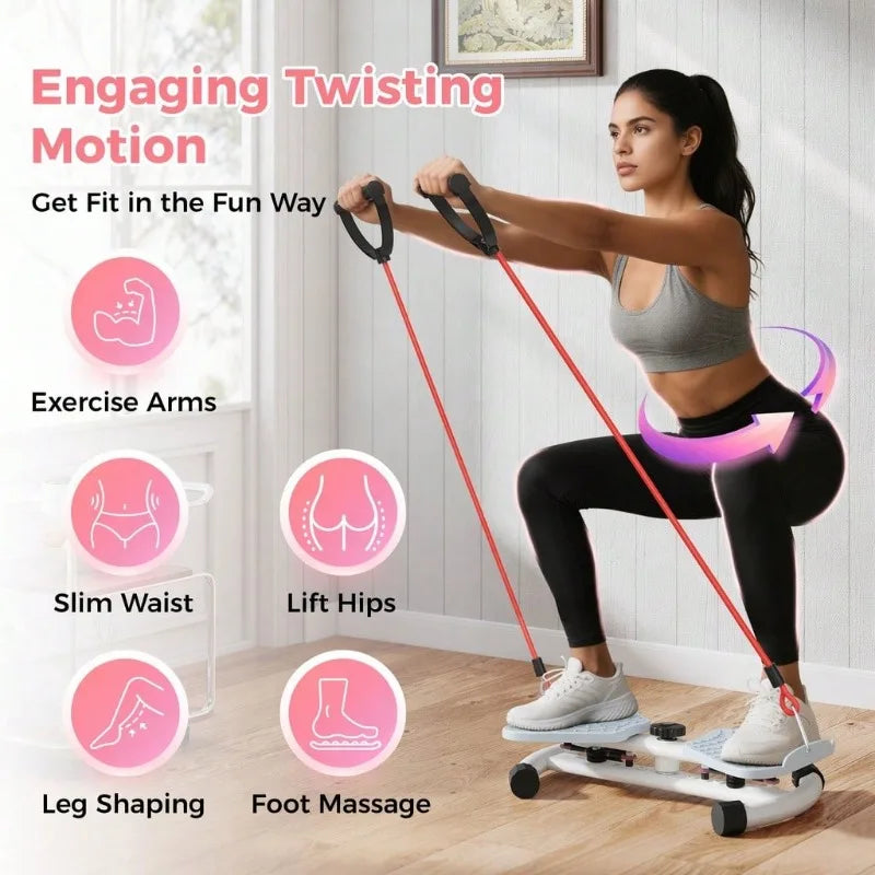 Adjustable Resistance Twist Stepper With Bands For Home Fitness Trainer