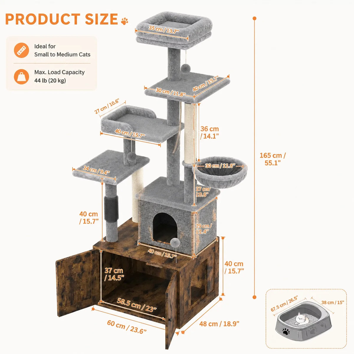 Modern 3 In 1 Cat Tree With Hidden Litter Box