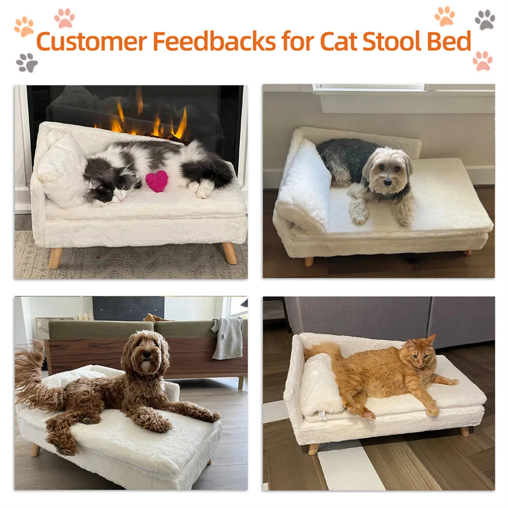 Borwart Plush Dog Sofa Bed With Backrest And Wooden Legs