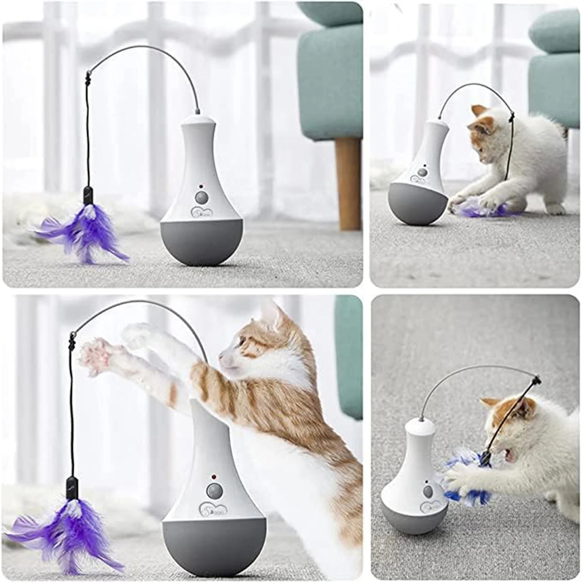 Cat Interactive Feather Teaser Toy For Indoor Play 360 Rotation