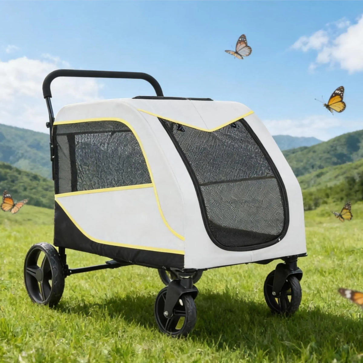 All Terrain Collapsible Pet Stroller With Dual Entry And Brake