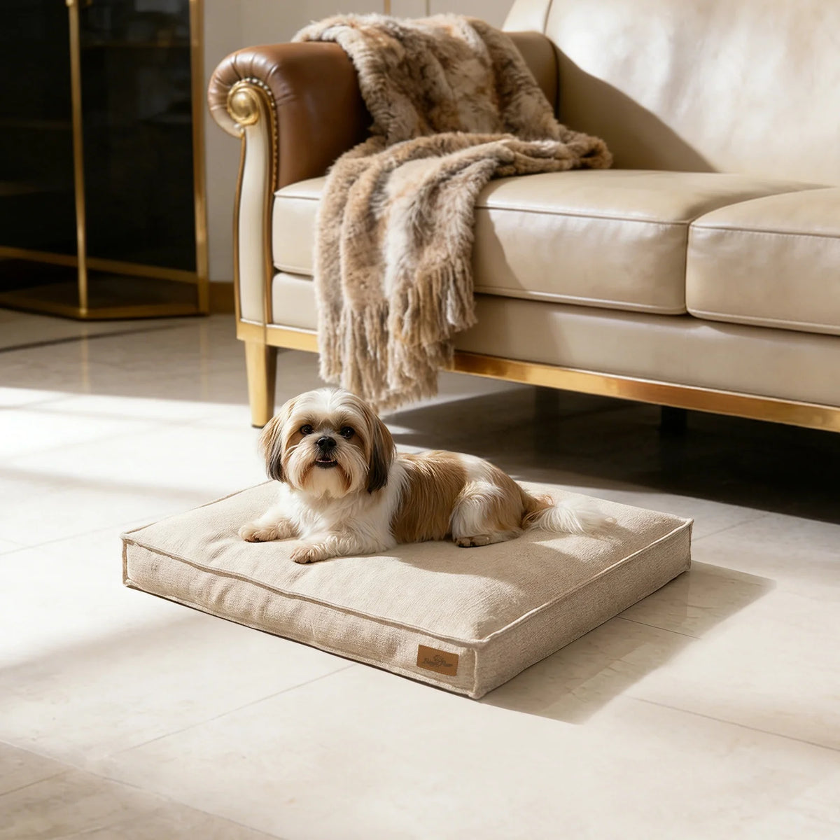 Bingopaw Waterproof Cotton Dog Bed With Rectangular Foam Base
