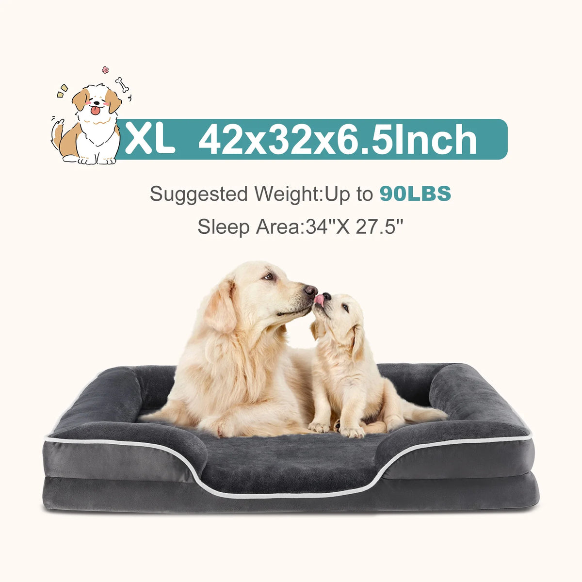 MCQ Large Memory Foam Dog Bed With Machine Washable Cover