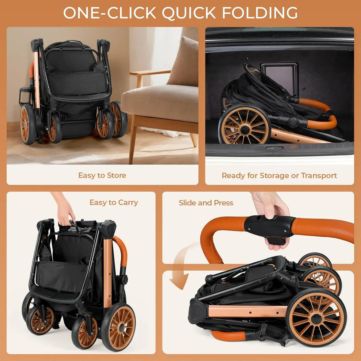Foldable Pet Stroller With Canopy And Shock Absorber Design