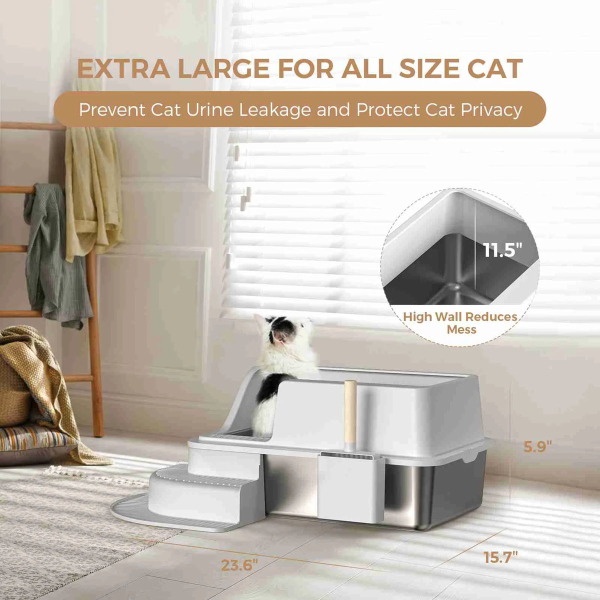 HURRISE Stainless Steel Cat Litter Box With Tray
