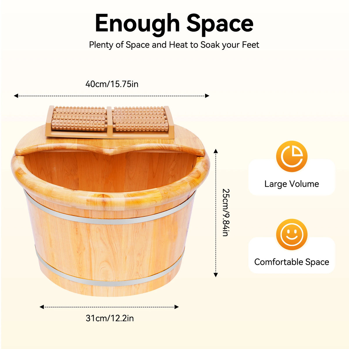 Cedar Wood Foot Massage Spa Bucket With Therapeutic Roller