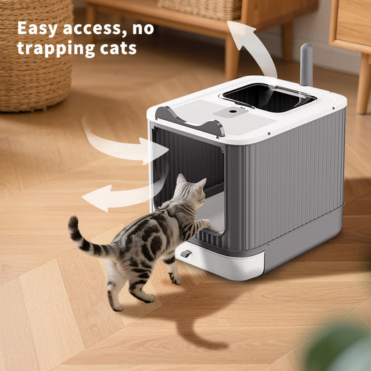 Modern Enclosed Cat Litter Box Furniture Odor Control Easy Clean