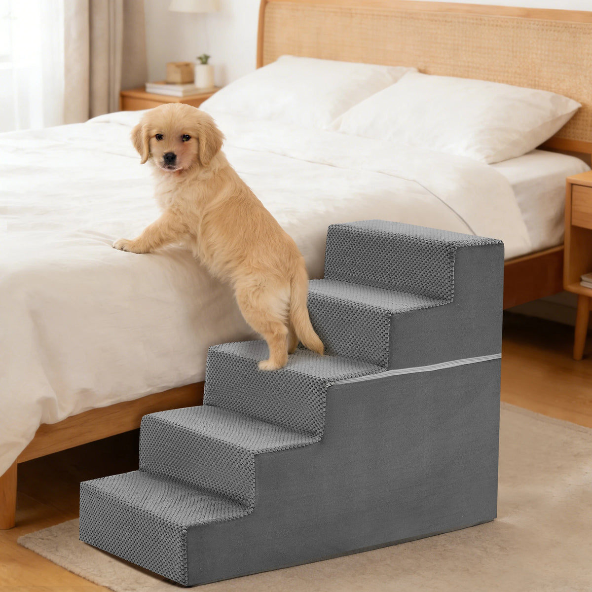 Premium Curved Foam Dog Stair Ramp For Small Pets Indoor