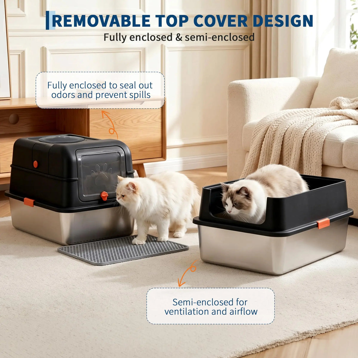 Studyset Enclosed Stainless Steel Cat Litter Box With Lid And Scoop