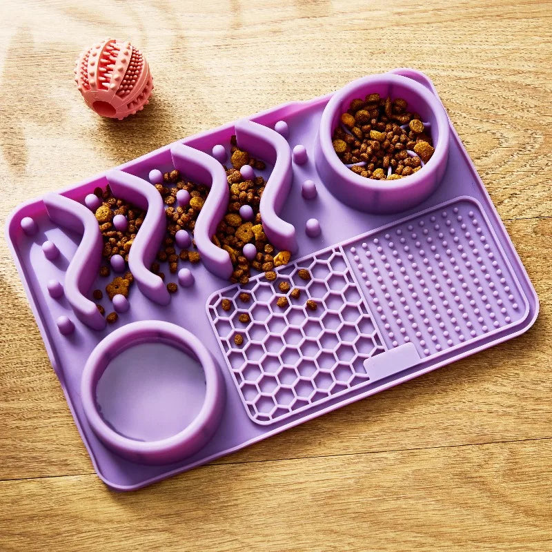 Silicone Slow Feeder Compartment Pet Mat for Dogs and Cats