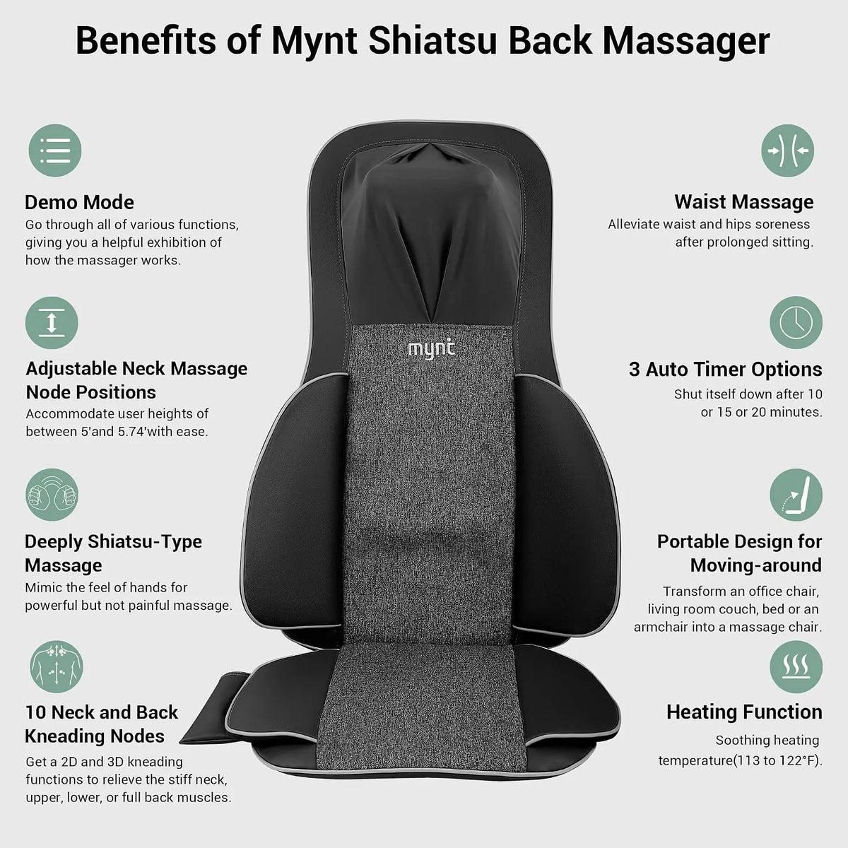 Shiatsu Neck And Back Massager With Heat For Chairs